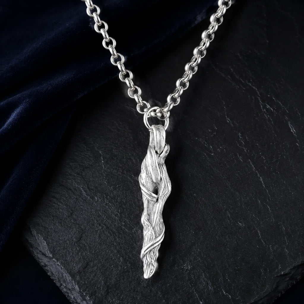 Sterling Silver Driftwood Pendant Necklace, Rustic Woodland Jewelry, Gothic Nature Necklace, Unique Gift