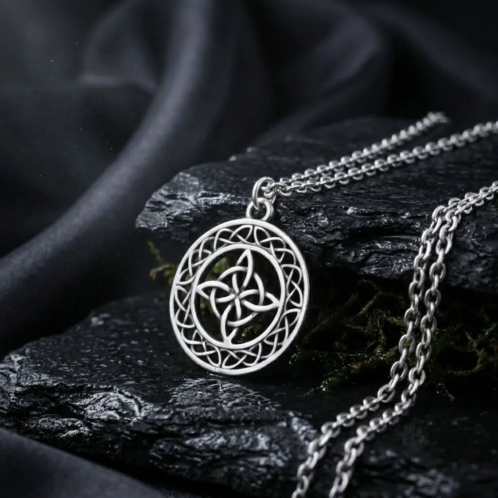 925 Sterling Silver Round Openwork Pendant, Celtic Knot Pendant, Oxidized Silver Jewelry, Symbolic Gift