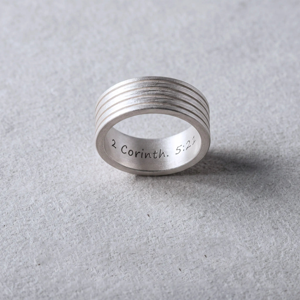 925 Sterling Silver Parallel Grooves Band Ring, Bible Verse Ring, Custom Inner Engraved, Christian Faith Jewelry
