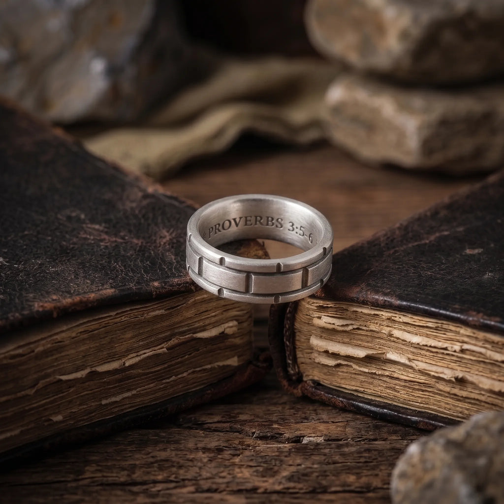 925 Sterling Silver Brick Texture Ring, Personalized Scripture Ring, Custom Inside Engraving Jewelry, Gift For Him