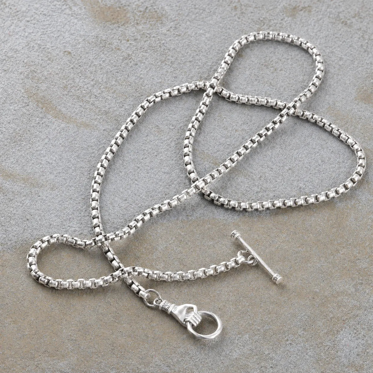 Vintage 925 Sterling Silver Hand OT Toggle Box Chain Men Necklace Gift for Him Birthday-3mm-5mm Sizes