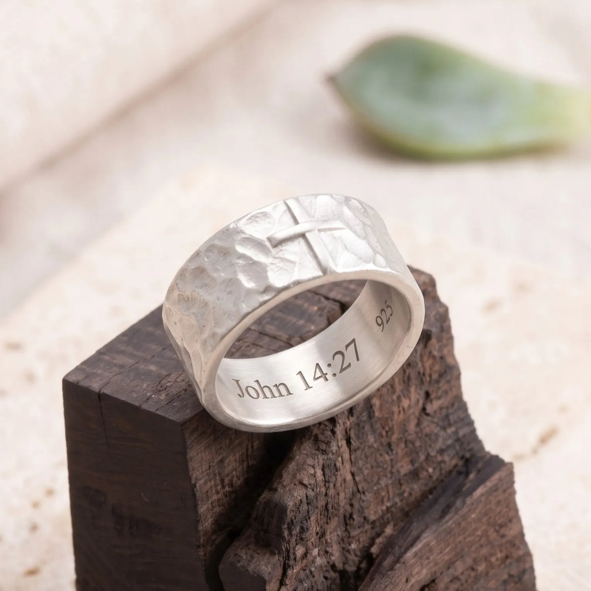 925 Sterling Silver Hammered Cross Matching Couple Rings, Custom Engraved Textured Wedding Bands for Him & Her, Promise Ring