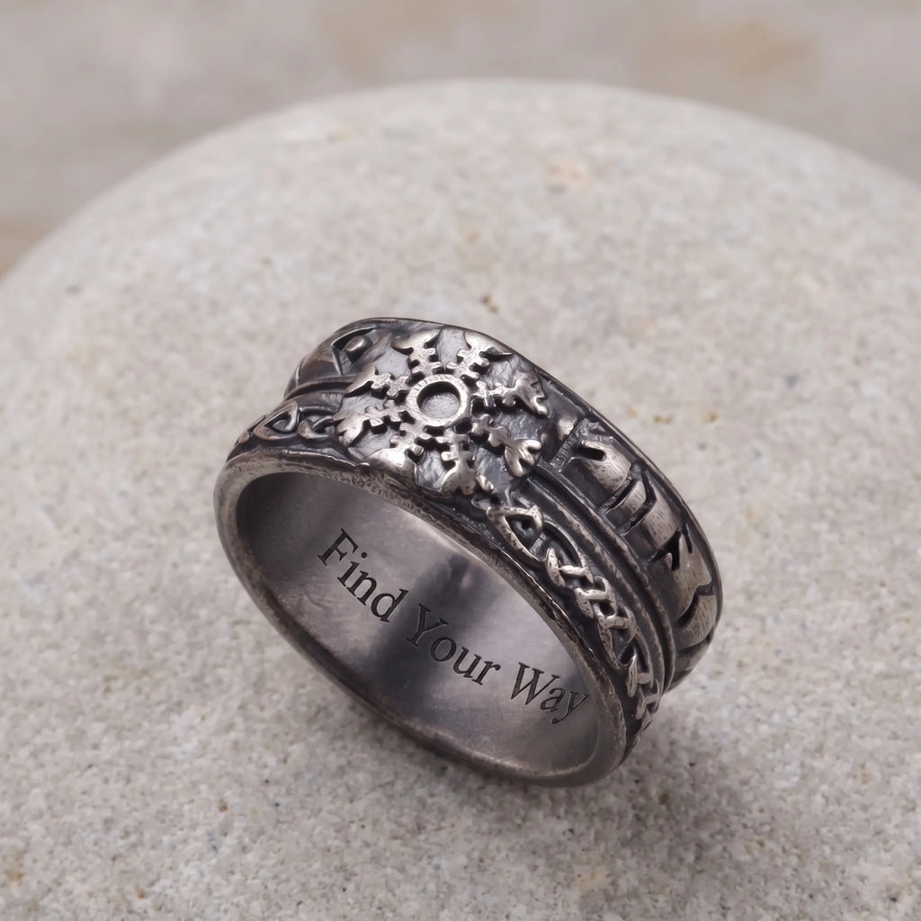 Personalized 925 Sterling Silver Viking Compass Ring Custom Engraved Mens Band