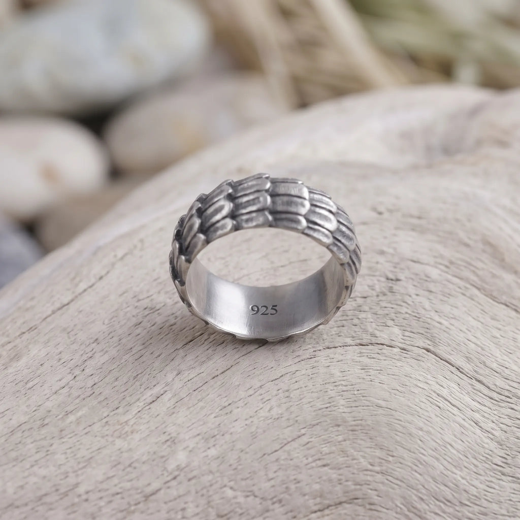 Men's Dragon Scale Ring, Personalized 925 Sterling Silver Band for Men, Custom Engraved Armor Promise Ring Gift