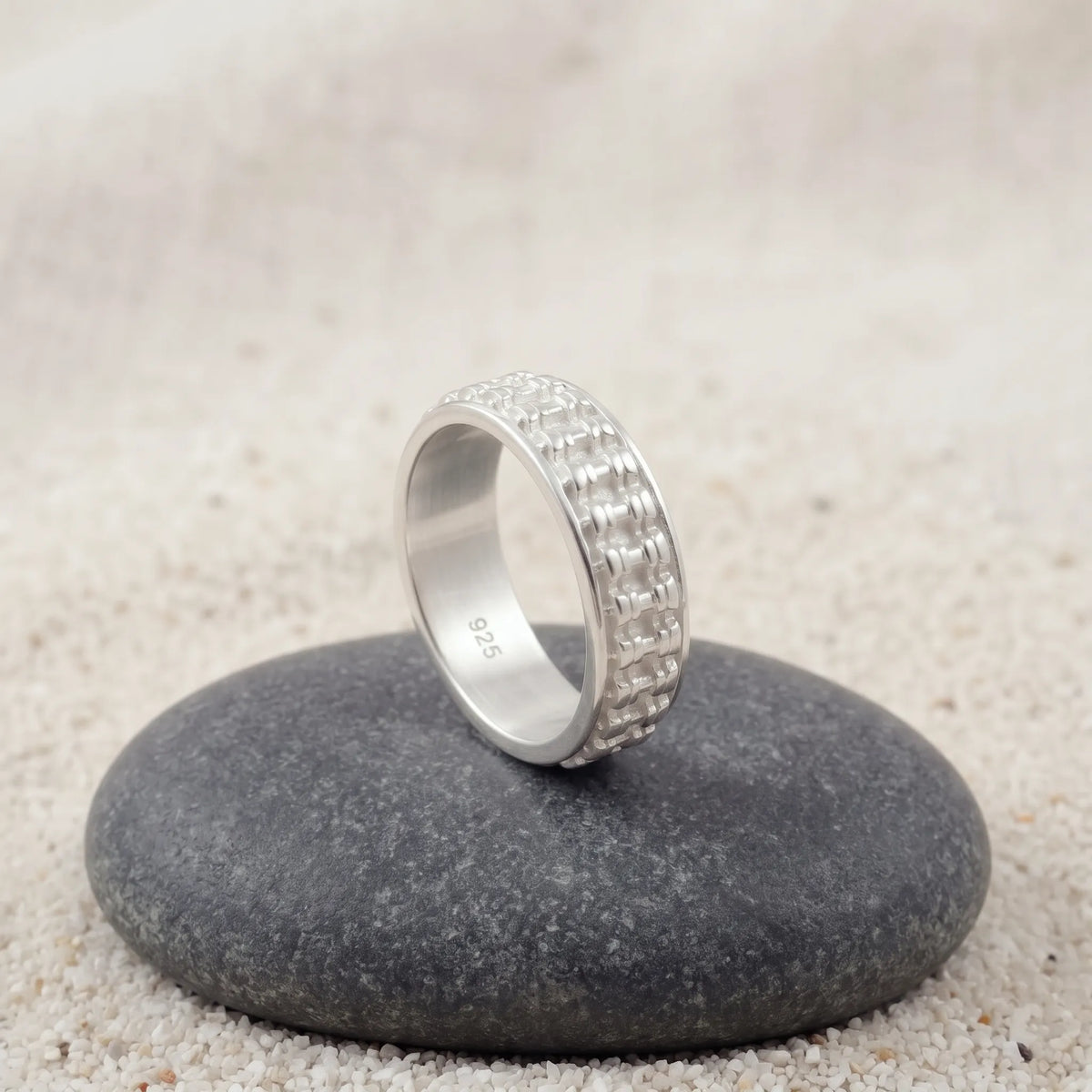 Personalised Men’s Oxidised 925 Sterling Silver Motorcycle Chain Ring Band
