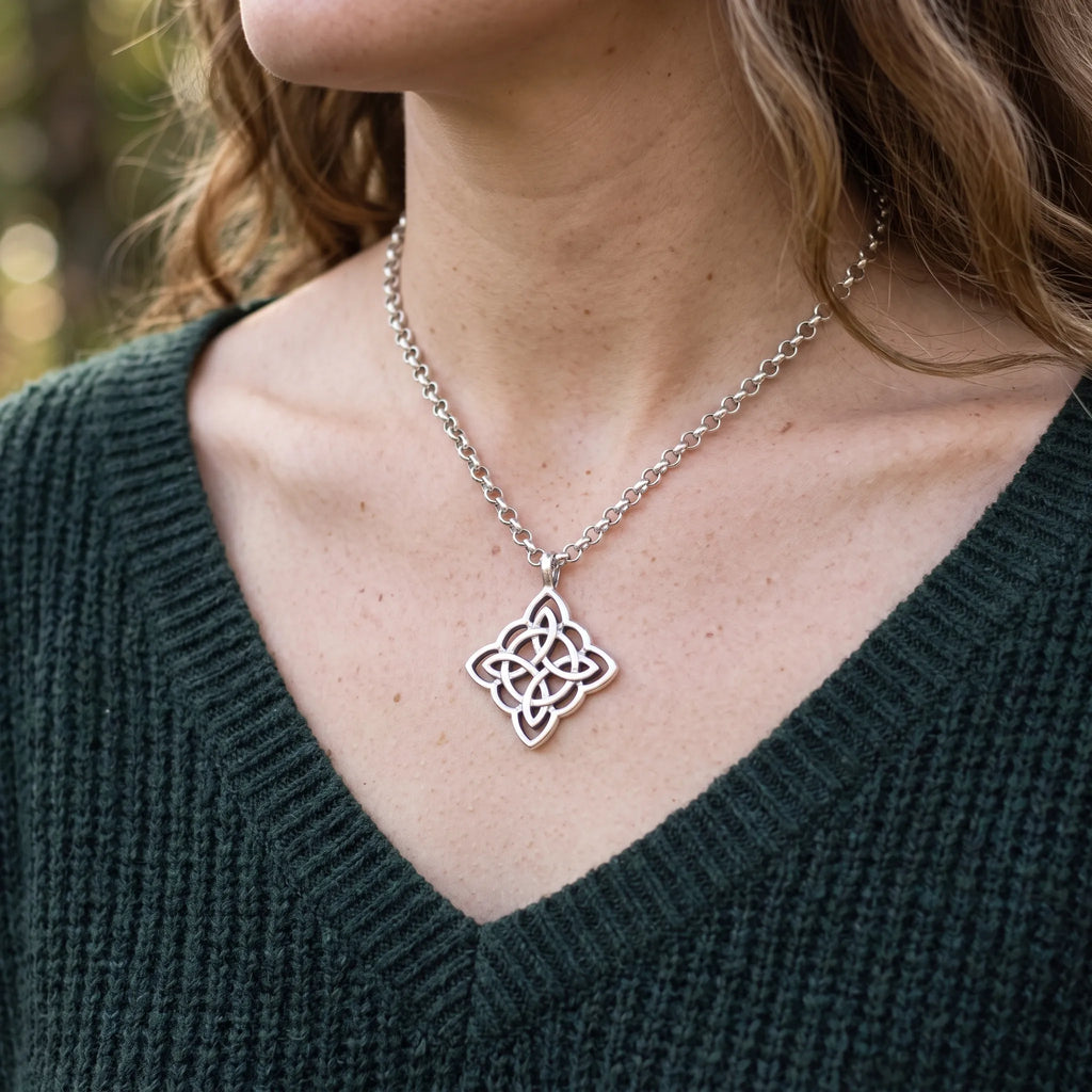 925 Sterling Silver Celtic Knot Necklace, Infinity Knot Pendant, Spiritual Symbol Jewelry, Vintage Silver Necklace Gift