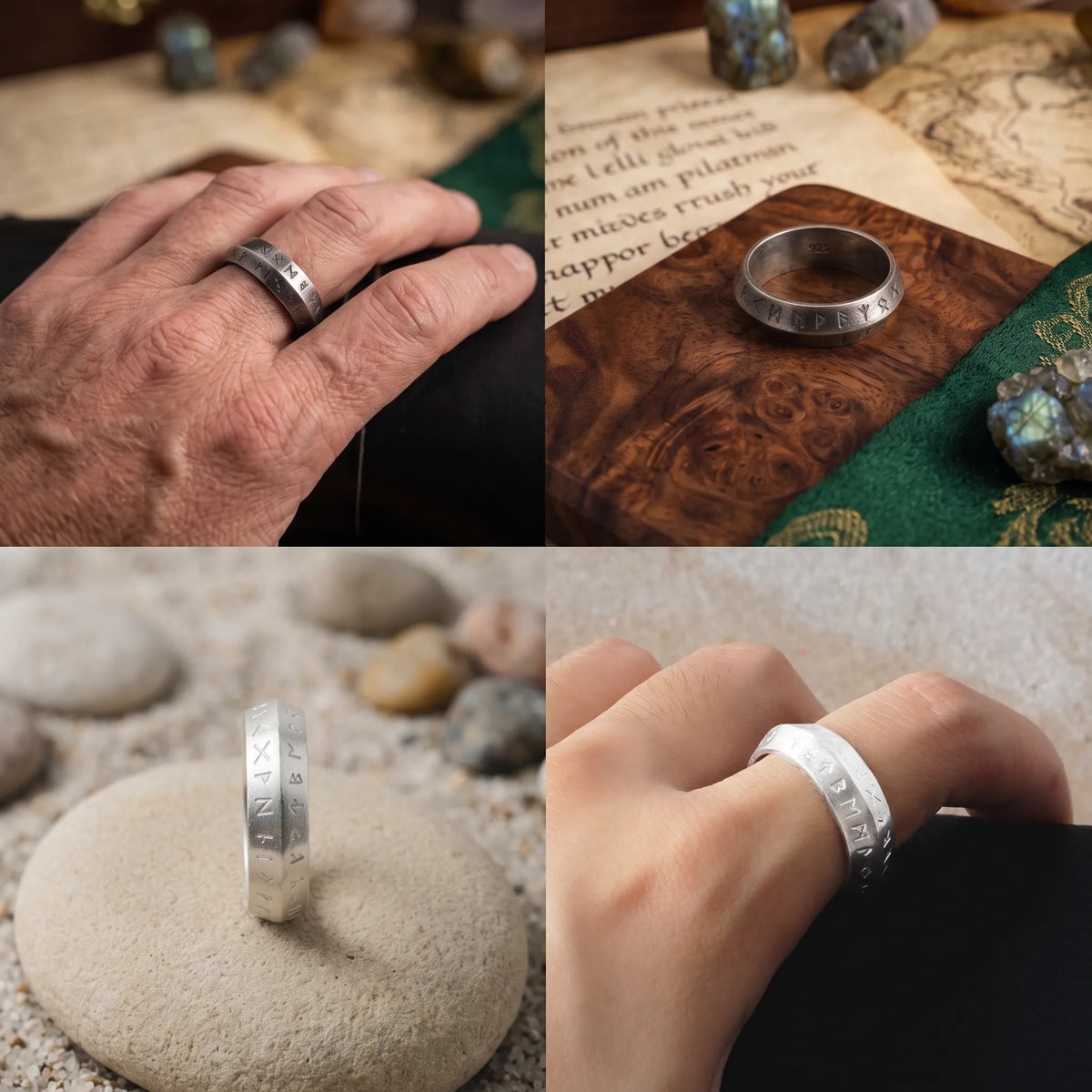 Antique 925 Sterling Silver Viking Rune Ring Custom Engrave Inside Band Talisman Gift