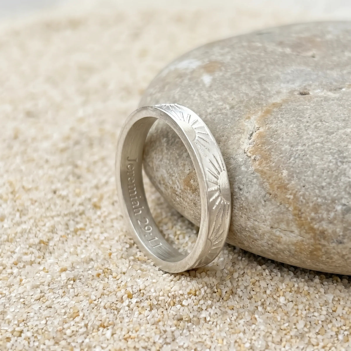 Unisex Sunrise Engraved Solid 925 Sterling Silver Ring-Personalized Memory Band, Wedding Bands