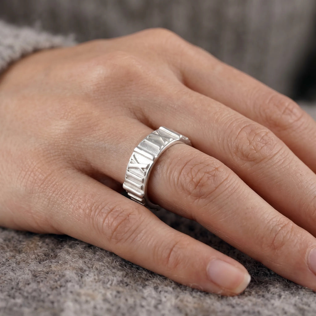 Custom Engraved Vintage 925 Sterling Silver Roman Numeral Men Ring