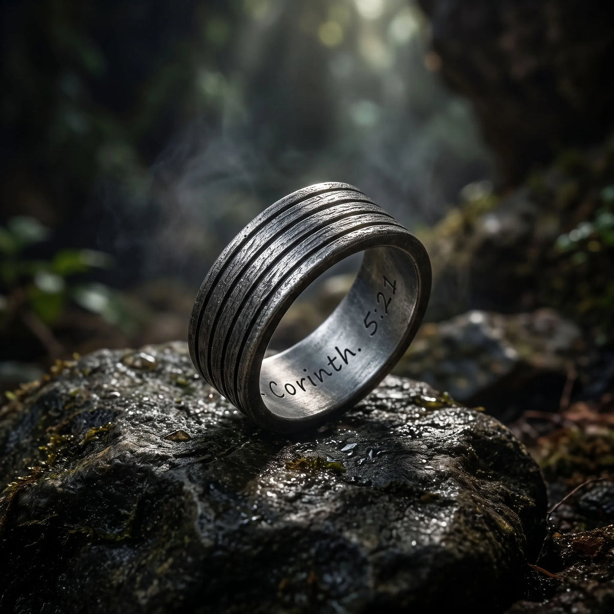 925 Sterling Silver Parallel Grooves Band Ring, Bible Verse Ring, Custom Inner Engraved, Christian Faith Jewelry