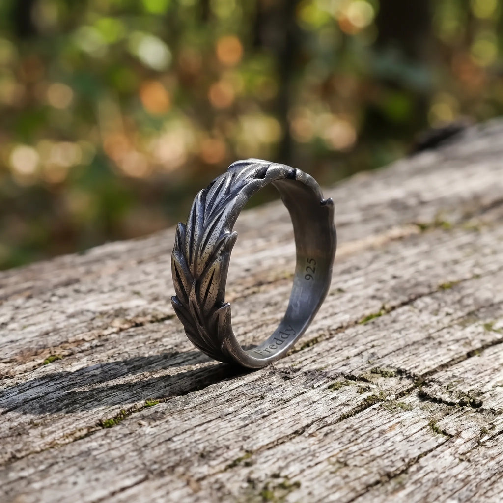 Vintage Oxidized 925 Sterling Silver Olive Leaf Ring-Custom Gift for Him