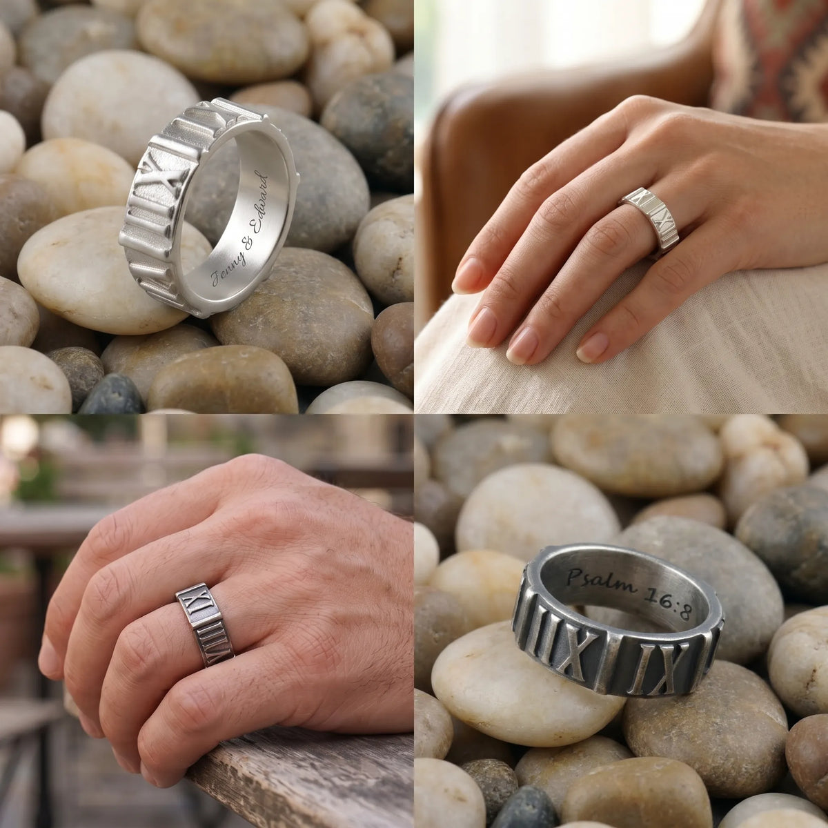 Custom Engraved Vintage 925 Sterling Silver Roman Numeral Men Ring