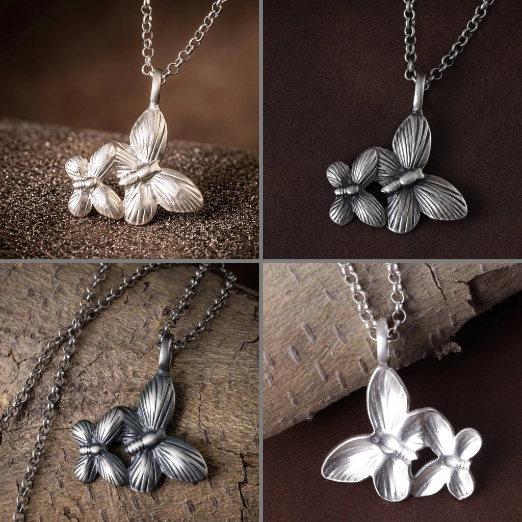 925 Sterling Silver Butterfly Pendant Necklace, Double Butterfly Jewelry, Nature Inspired Gift