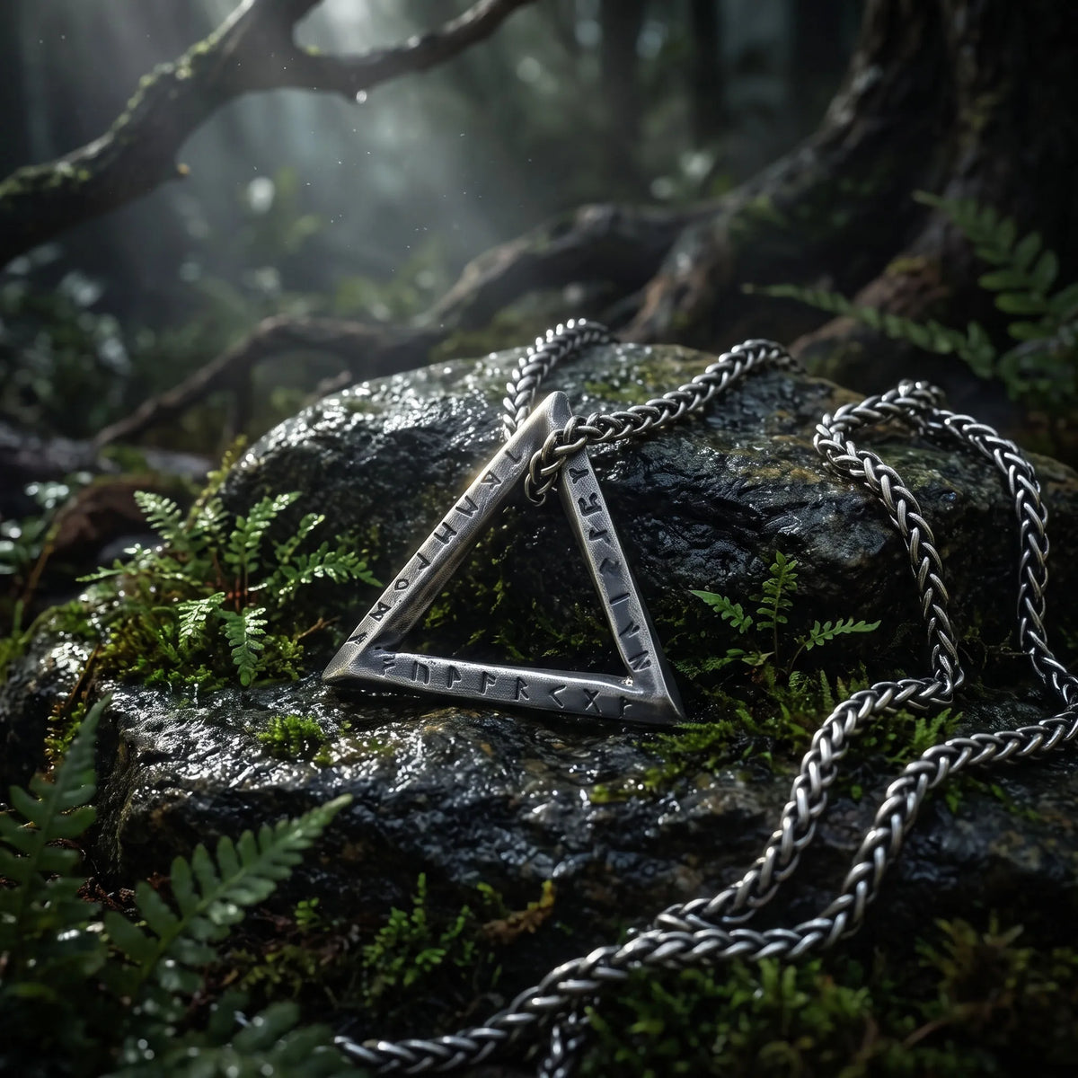 925 Sterling Silver Rune Necklace, Triangle Pendant, Gothic Viking Inspired Jewelry