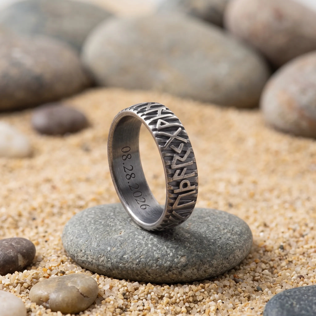 Personalized Viking Rune Ring - Custom Engraved Men's 925 Streling Silver Band