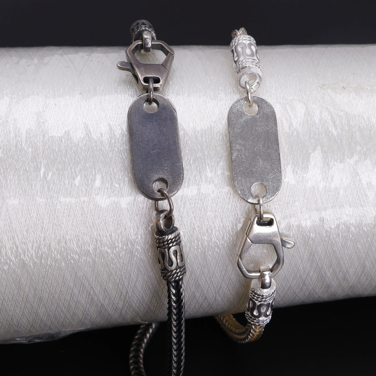 925 Sterling Silver Square Foxtail Chain Engravable ID Bracelet