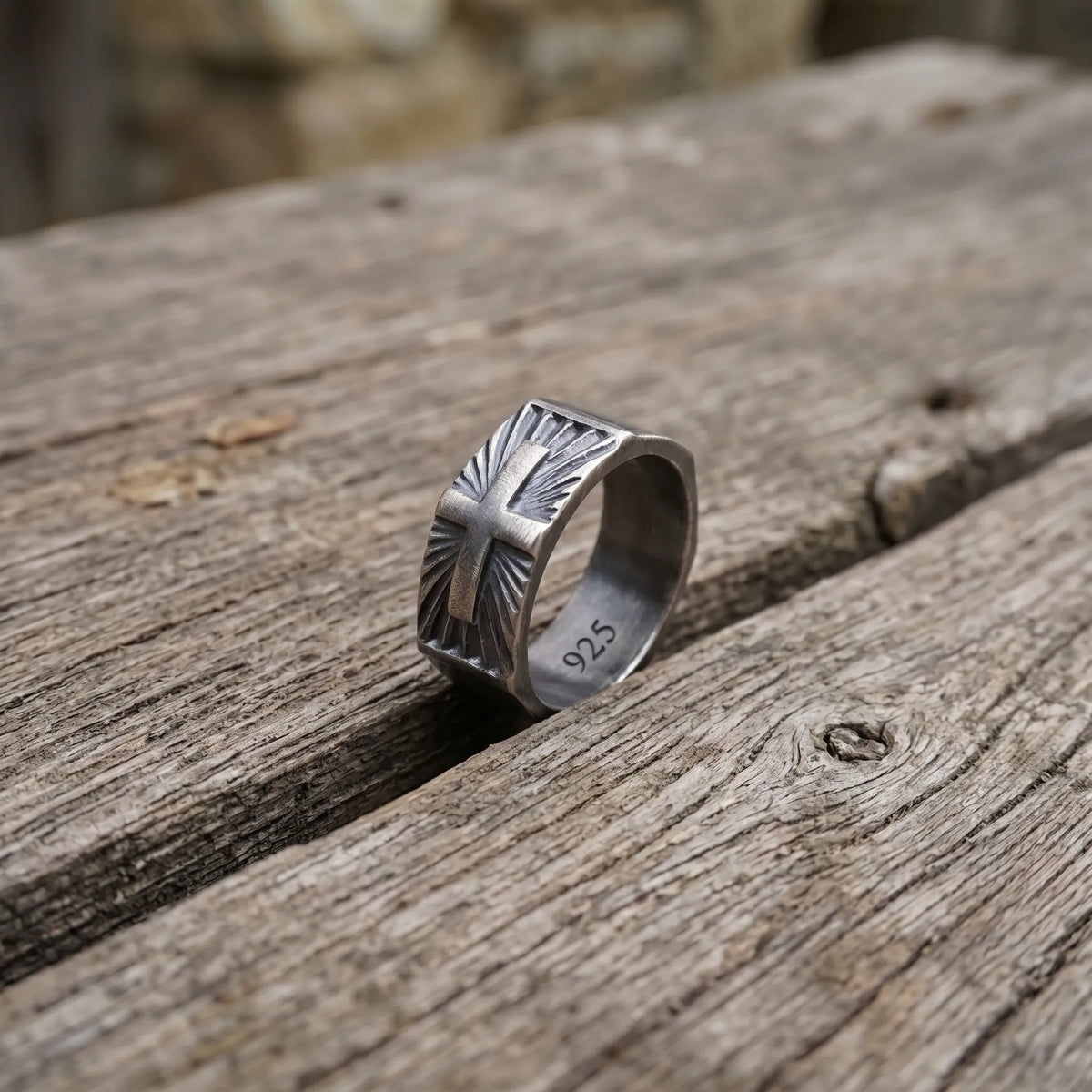 Custom Engraved 925 Sterling Silver Cross Signet Ring, Religious Faith Band for Men