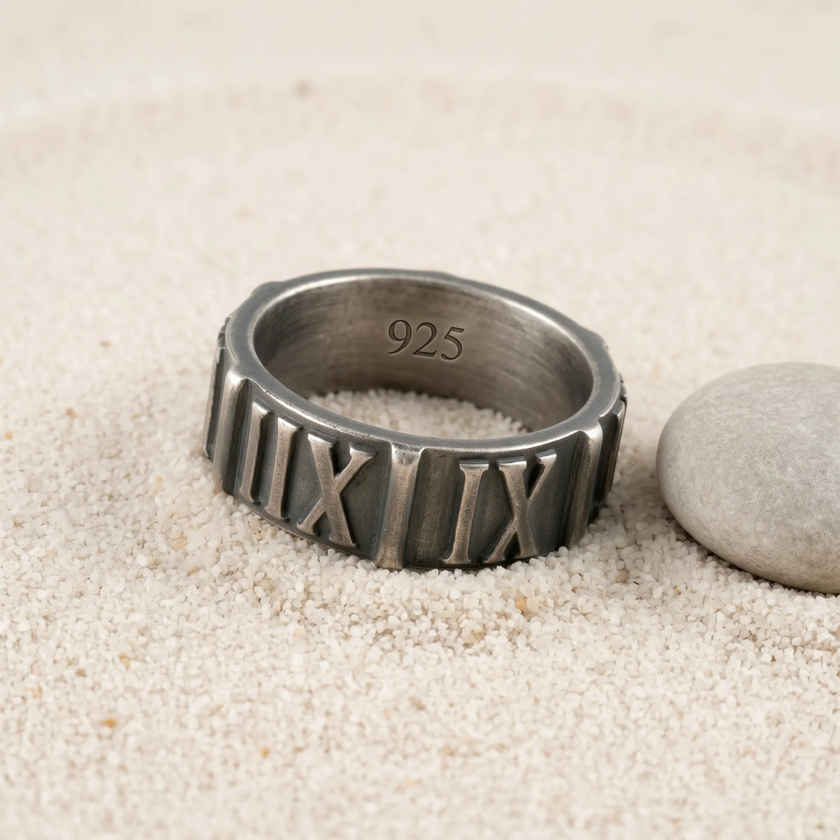 Custom Engraved Vintage 925 Sterling Silver Roman Numeral Men Ring