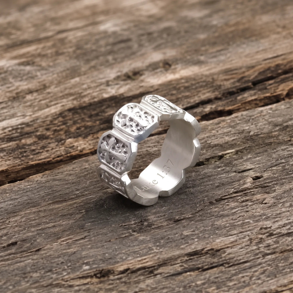 Personalized Mens Vintage 925 Sterling Silver Cross Ring - Custom Engraved Band