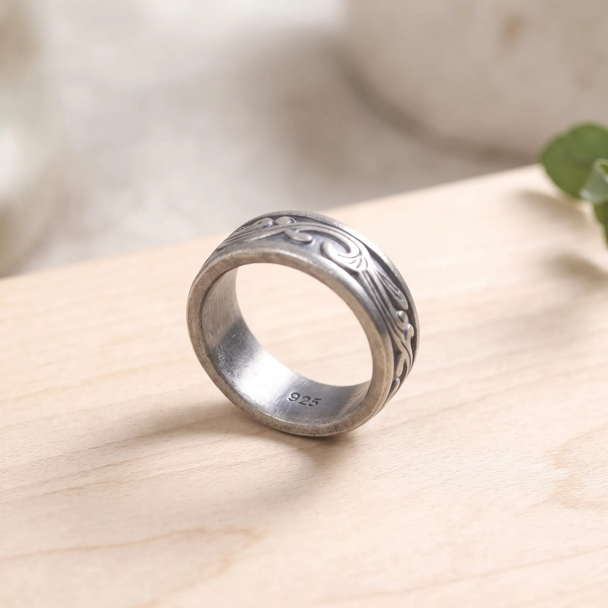 Personalized 925 Sterling Silver Vine Ring, Engraved Promise Band for Men Women