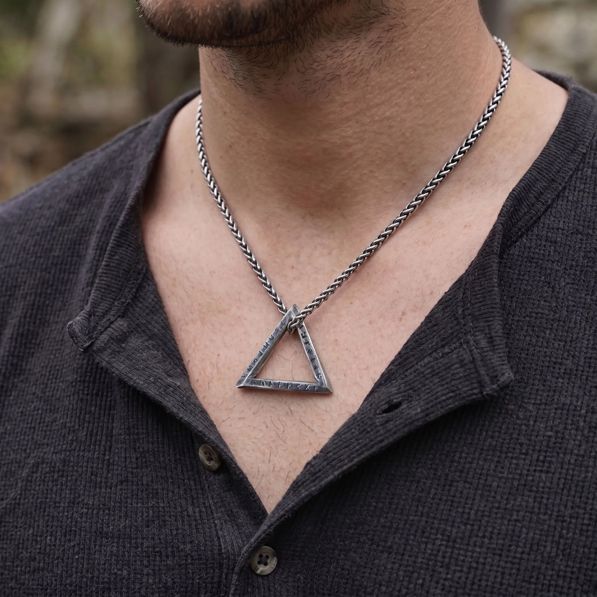 925 Sterling Silver Rune Necklace, Triangle Pendant, Gothic Viking Inspired Jewelry