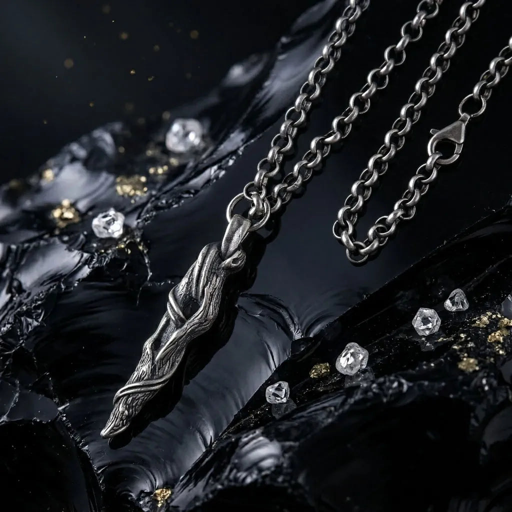 Sterling Silver Driftwood Pendant Necklace, Rustic Woodland Jewelry, Gothic Nature Necklace, Unique Gift