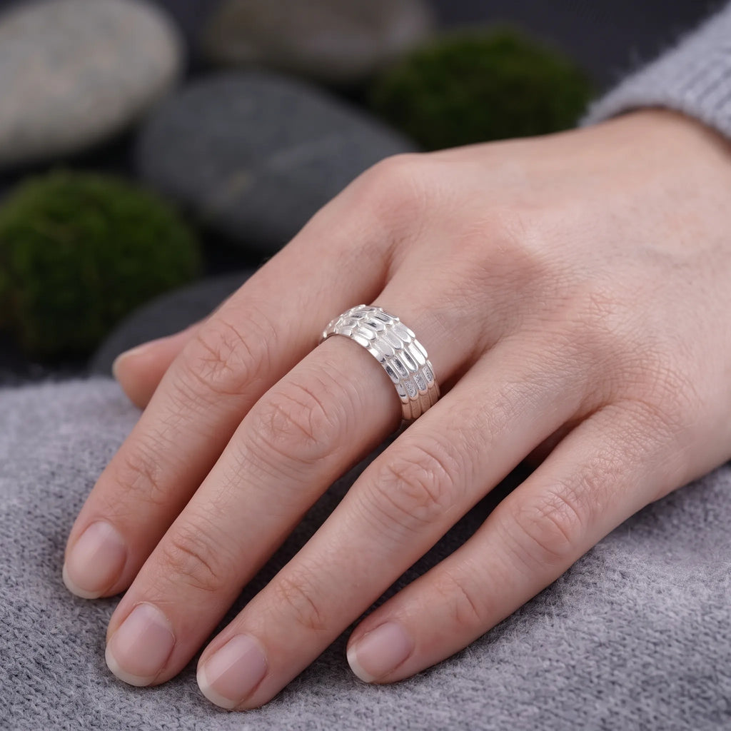 Men's Dragon Scale Ring, Personalized 925 Sterling Silver Band for Men, Custom Engraved Armor Promise Ring Gift