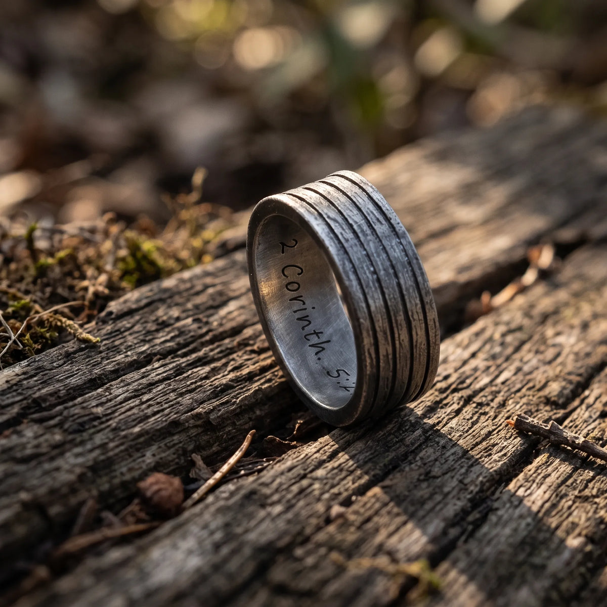 925 Sterling Silver Parallel Grooves Band Ring, Bible Verse Ring, Custom Inner Engraved, Christian Faith Jewelry