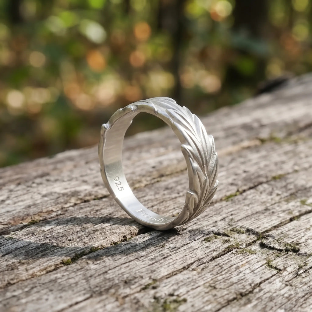 Vintage Oxidized 925 Sterling Silver Olive Leaf Ring-Custom Gift for Him