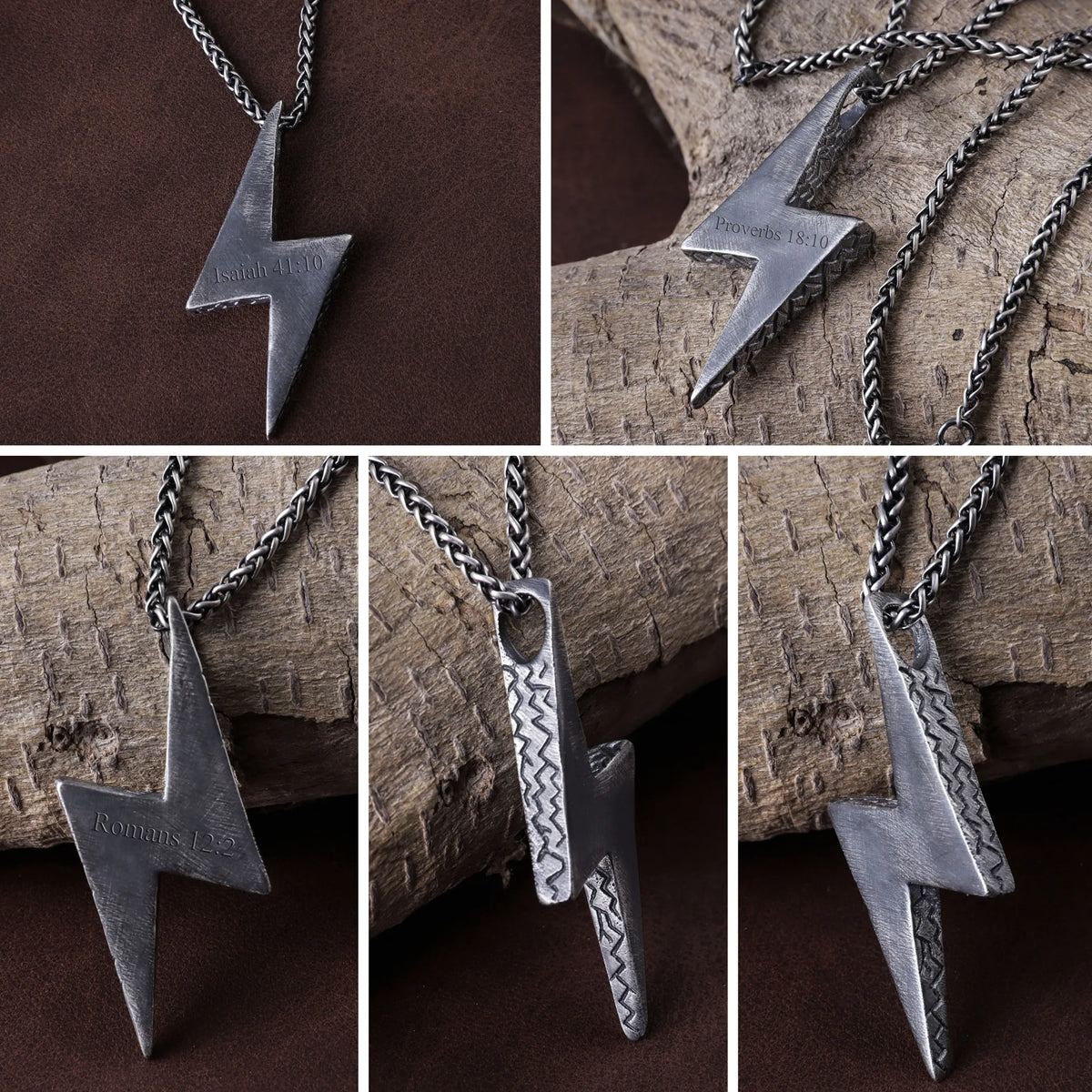 925 Sterling Silver Lightning Bolt Necklace, Christian Bible Verse Pendant, Mens Faith Jewelry