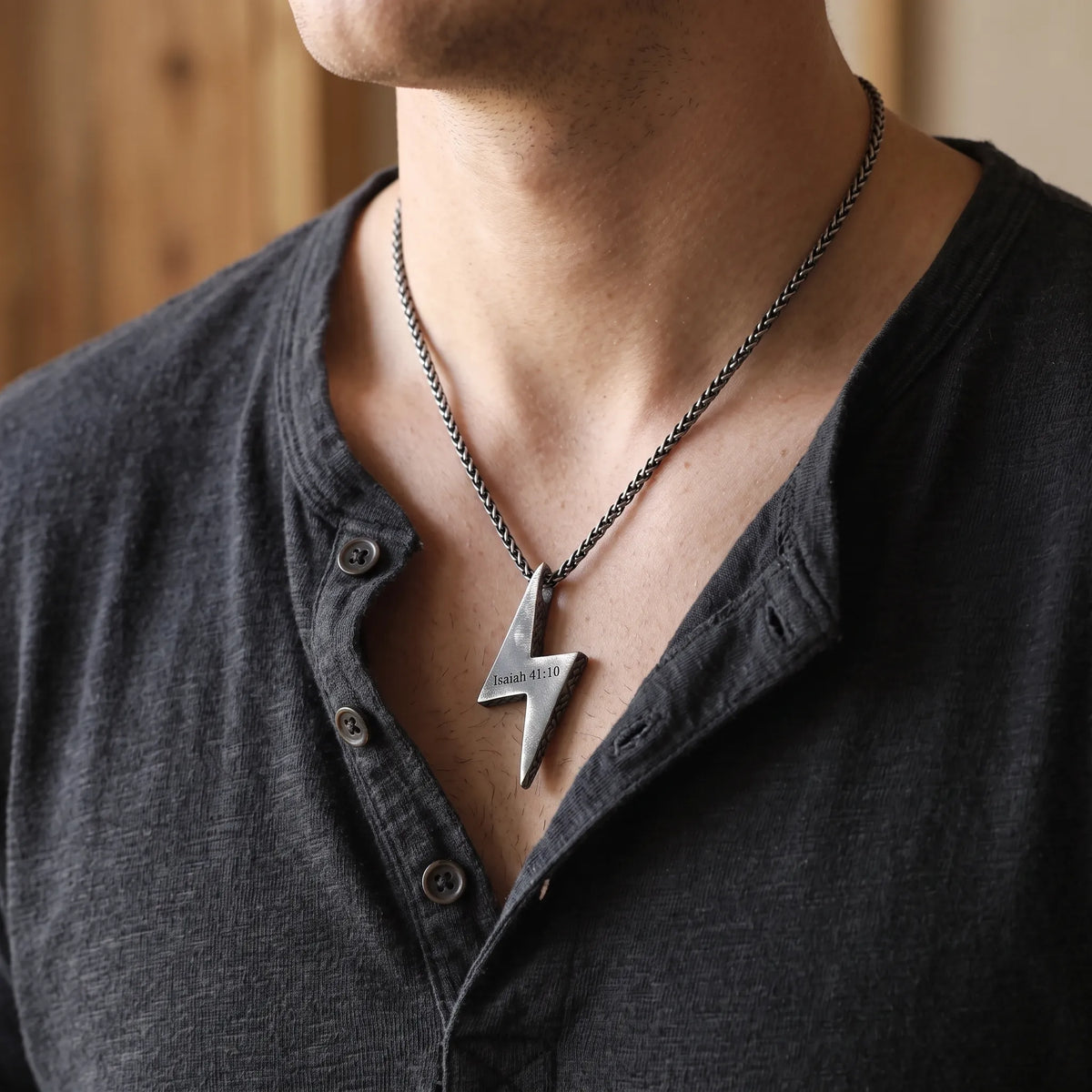 925 Sterling Silver Lightning Bolt Necklace, Christian Bible Verse Pendant, Mens Faith Jewelry