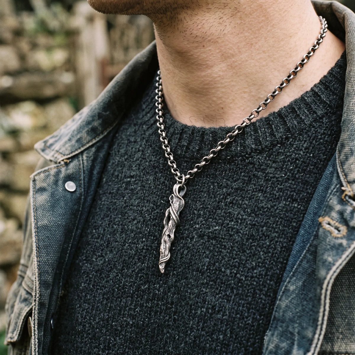 Sterling Silver Driftwood Pendant Necklace, Rustic Woodland Jewelry, Gothic Nature Necklace, Unique Gift