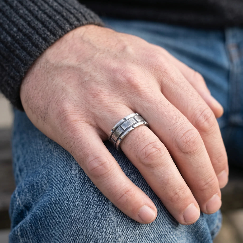 925 Sterling Silver Brick Texture Ring, Personalized Scripture Ring, Custom Inside Engraving Jewelry, Gift For Him