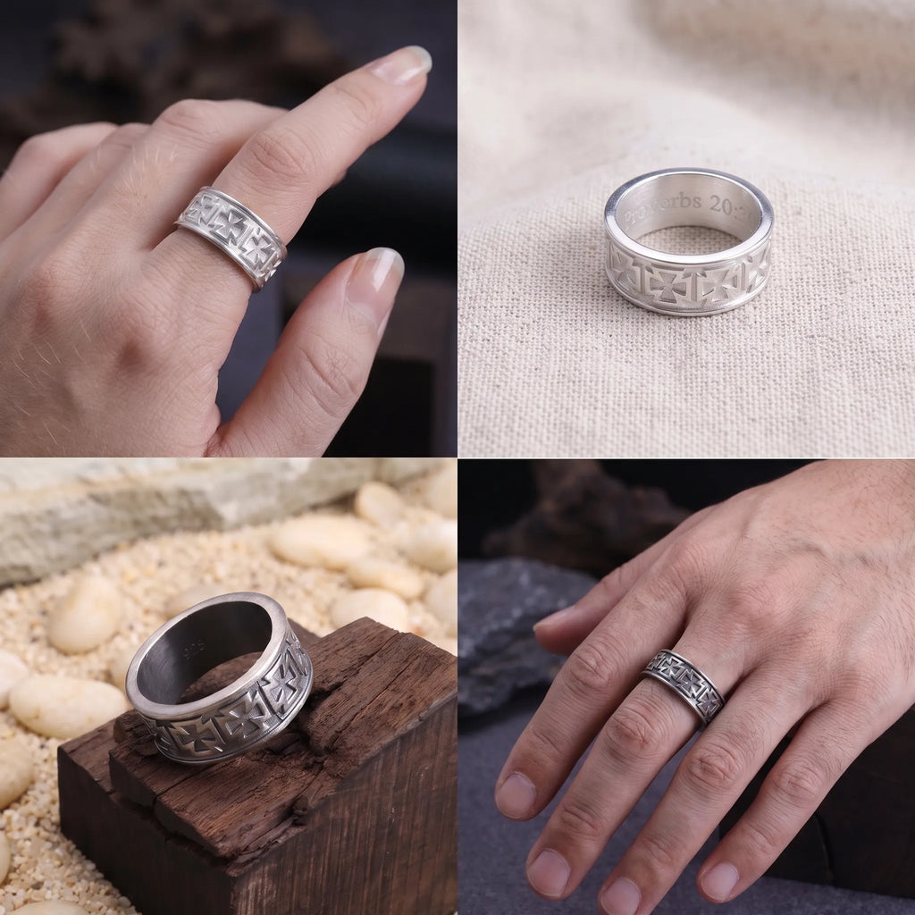 Custom Men's Maltese Cross Ring - Engraved Vintage 925 Sterling Silver Band