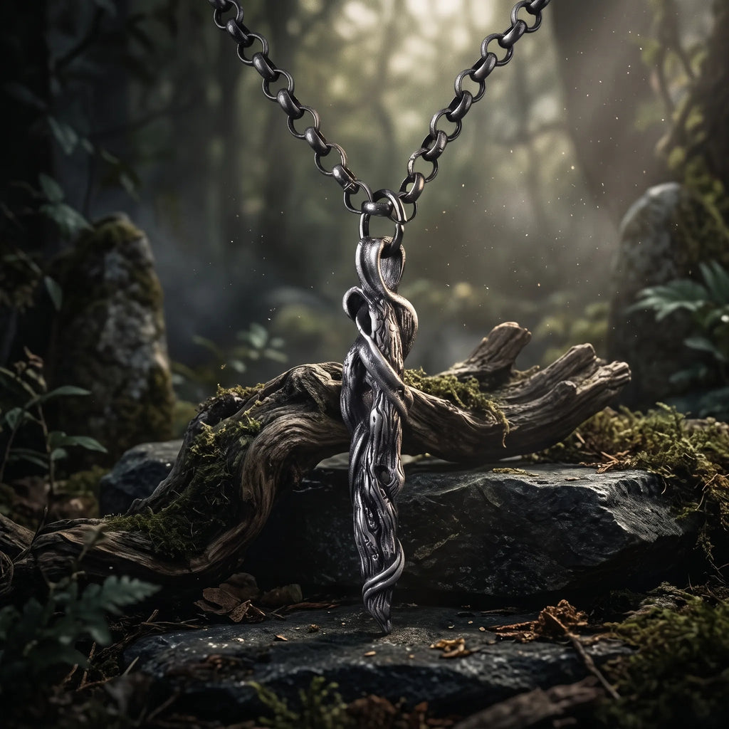 Sterling Silver Driftwood Pendant Necklace, Rustic Woodland Jewelry, Gothic Nature Necklace, Unique Gift