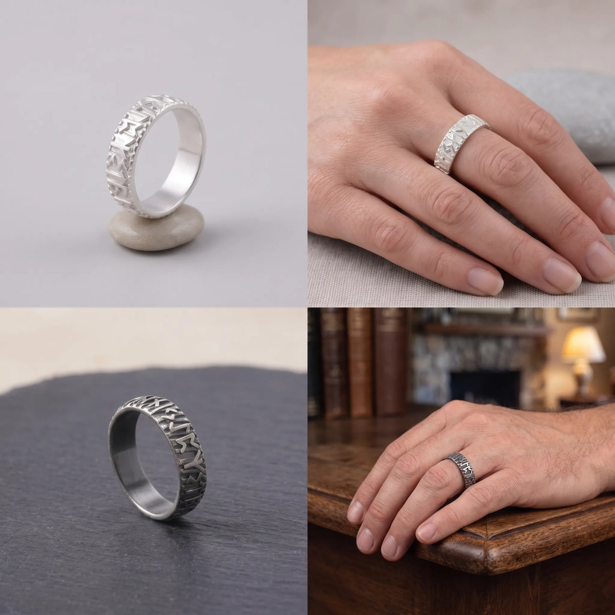 Personalized Viking Rune Ring - Custom Engraved Men's 925 Streling Silver Band