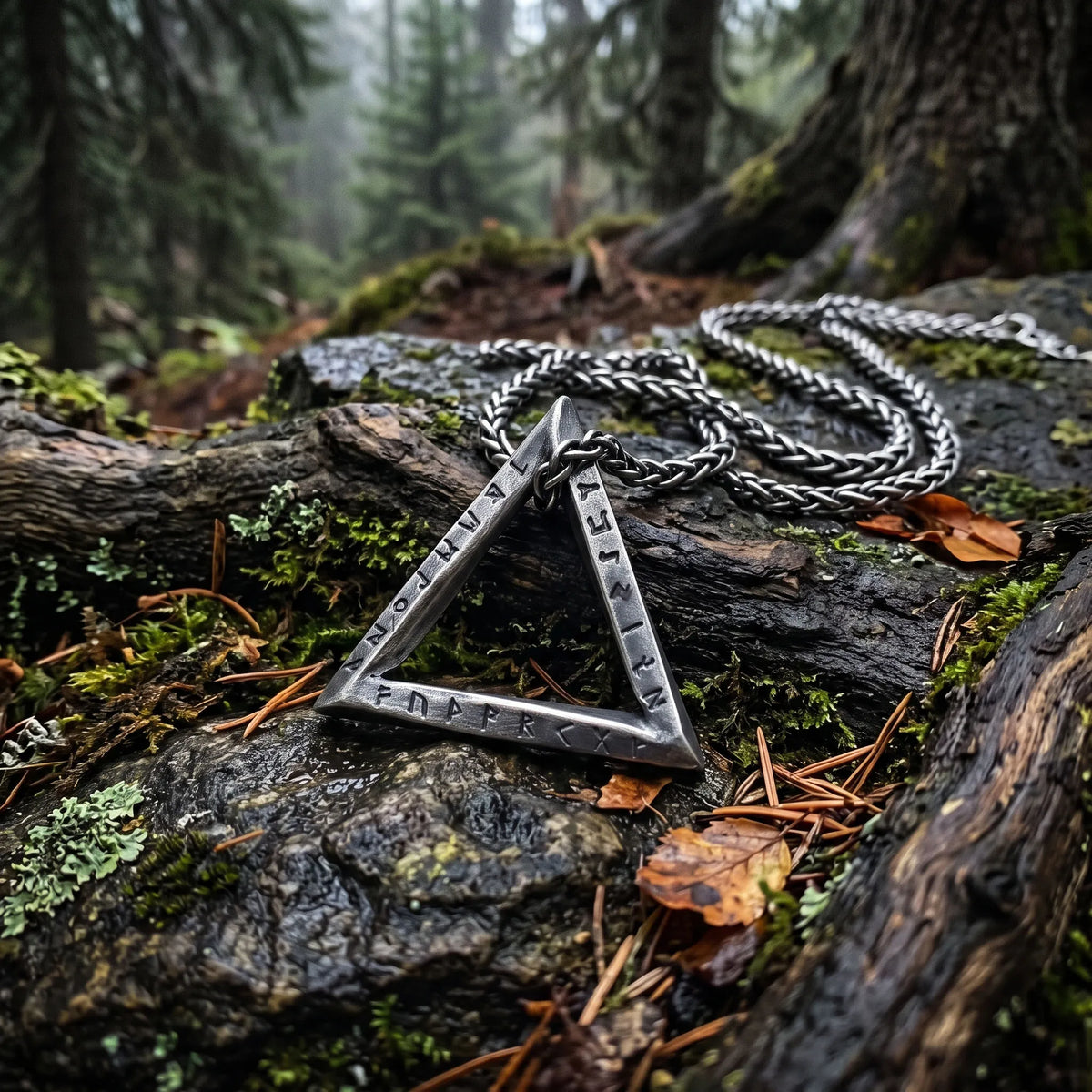 925 Sterling Silver Rune Necklace, Triangle Pendant, Gothic Viking Inspired Jewelry