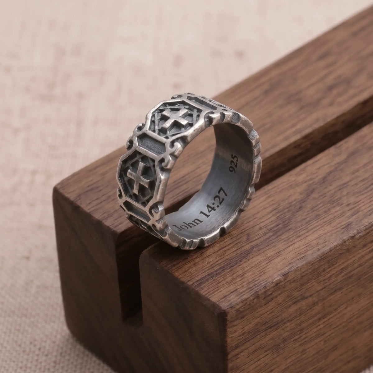 Personalized Gothic Cross Ring-Custom Engravable 925 Sterling Silver Band for Men