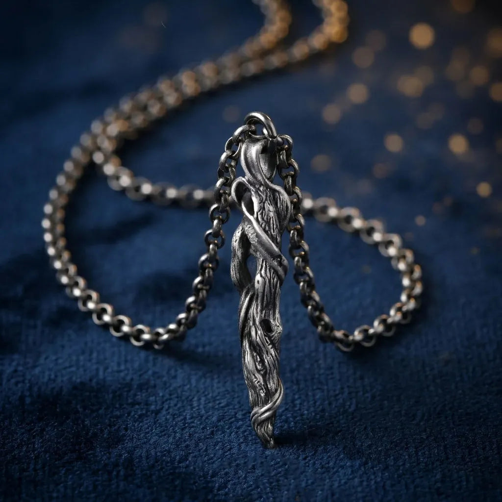 Sterling Silver Driftwood Pendant Necklace, Rustic Woodland Jewelry, Gothic Nature Necklace, Unique Gift