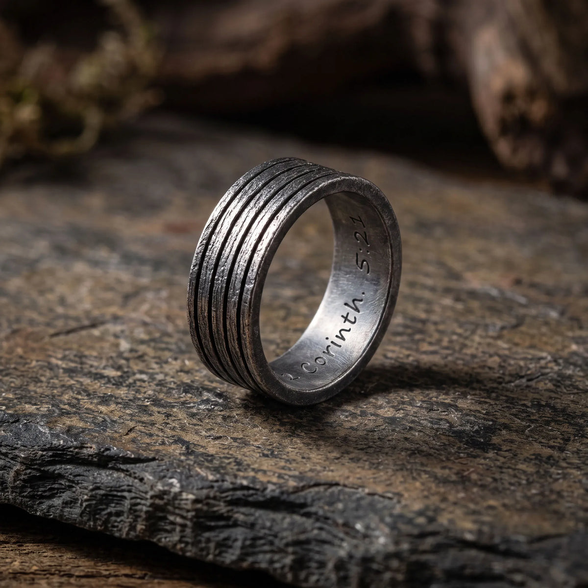 925 Sterling Silver Parallel Grooves Band Ring, Bible Verse Ring, Custom Inner Engraved, Christian Faith Jewelry