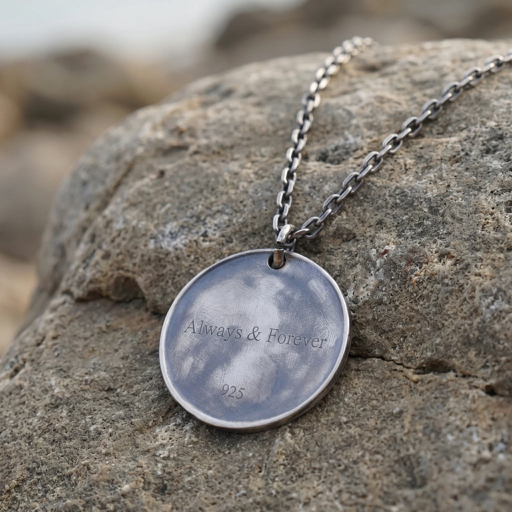 925 Sterling Silver Rose Pendant Necklace, Engravable Personalized Floral Medallion