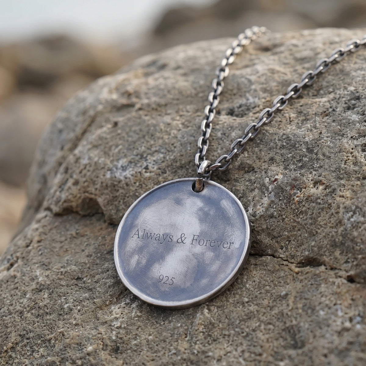 925 Sterling Silver Rose Pendant Necklace, Engravable Personalized Floral Medallion