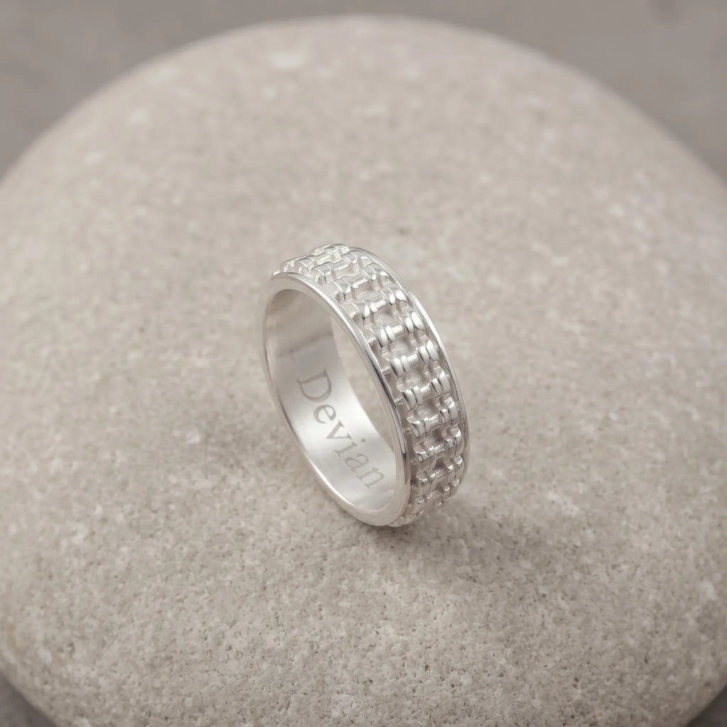 Personalised Men’s Oxidised 925 Sterling Silver Motorcycle Chain Ring Band