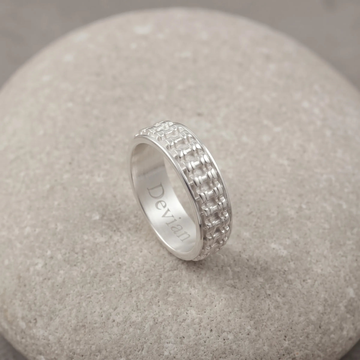 Personalised Men’s Oxidised 925 Sterling Silver Motorcycle Chain Ring Band