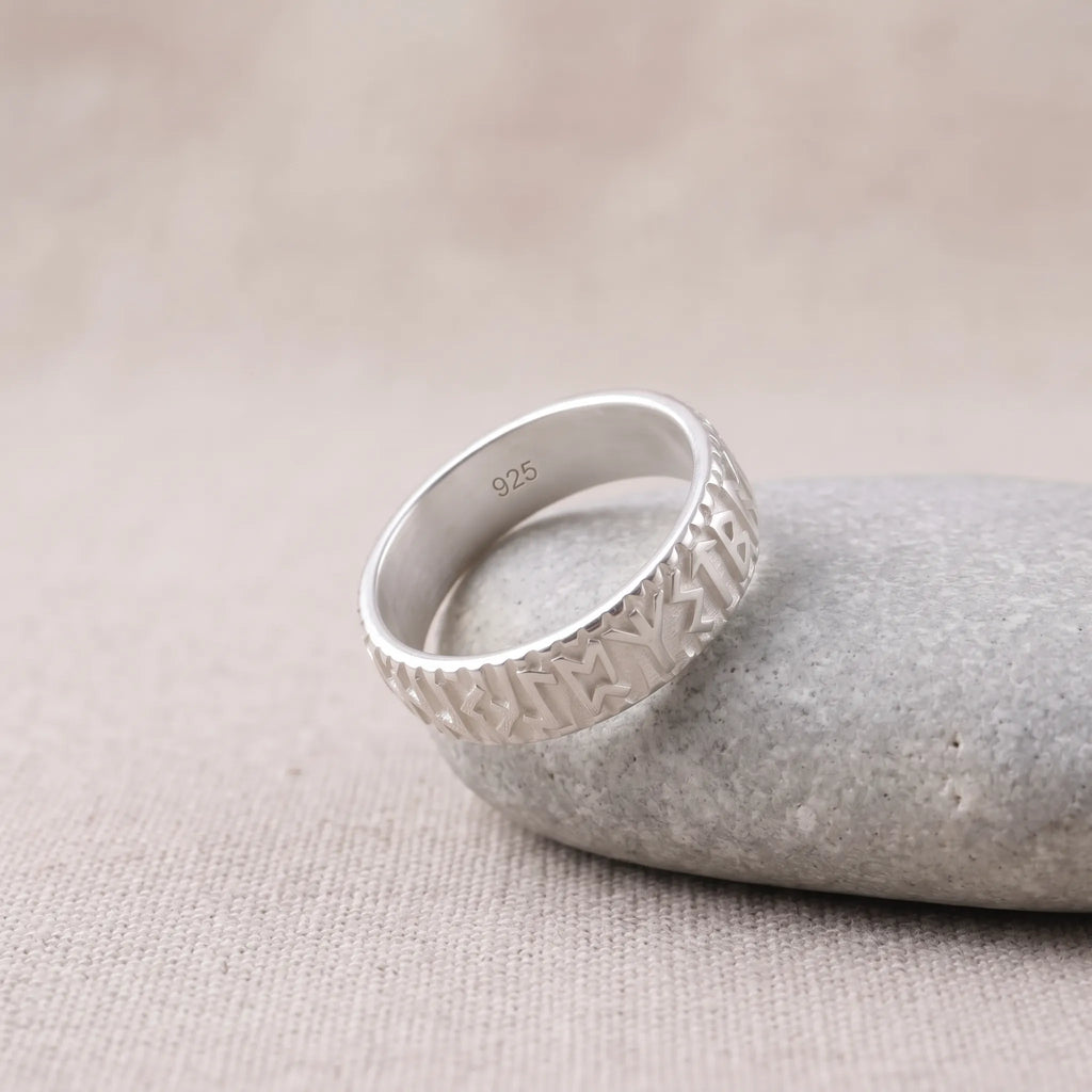 Personalized Viking Rune Ring - Custom Engraved Men's 925 Streling Silver Band