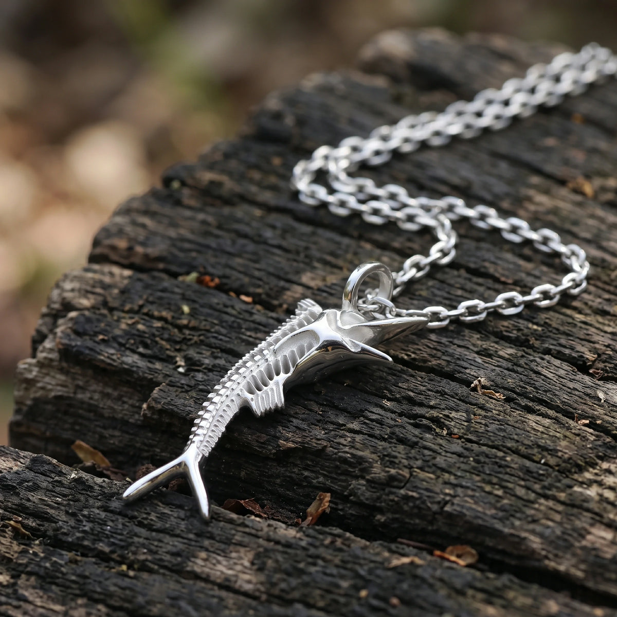 925 Sterling Silver Sailfish Skeleton Pendant Necklace, Vintage Marlin Fish Bone Jewelry