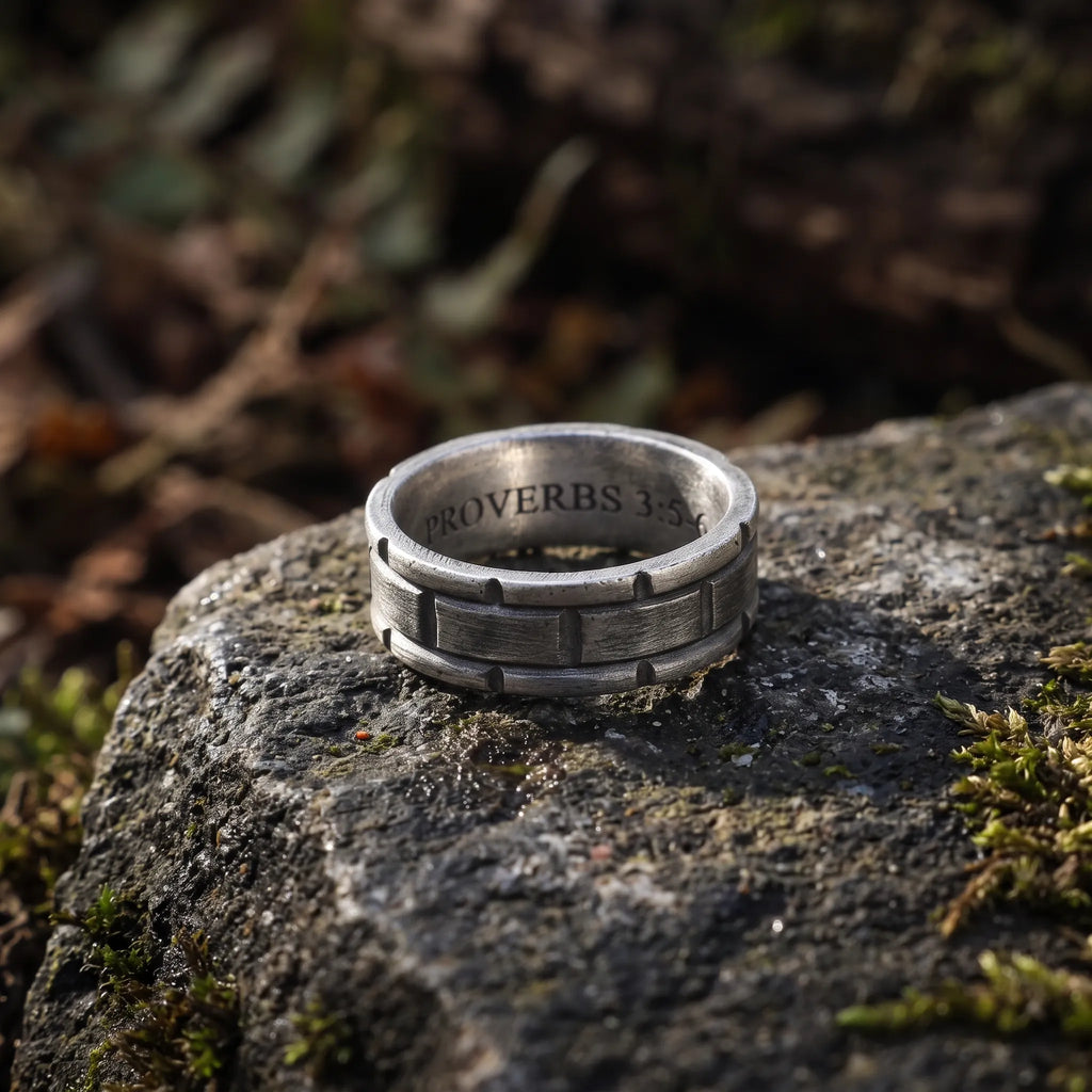 925 Sterling Silver Brick Texture Ring, Personalized Scripture Ring, Custom Inside Engraving Jewelry, Gift For Him