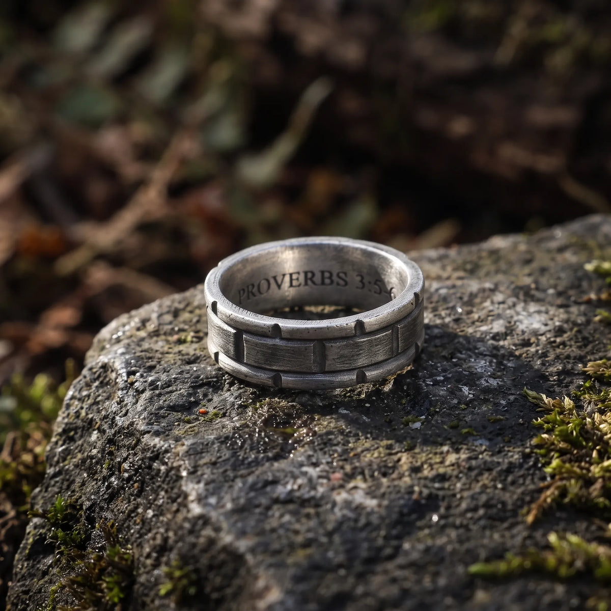 925 Sterling Silver Brick Texture Ring, Personalized Scripture Ring, Custom Inside Engraving Jewelry, Gift For Him
