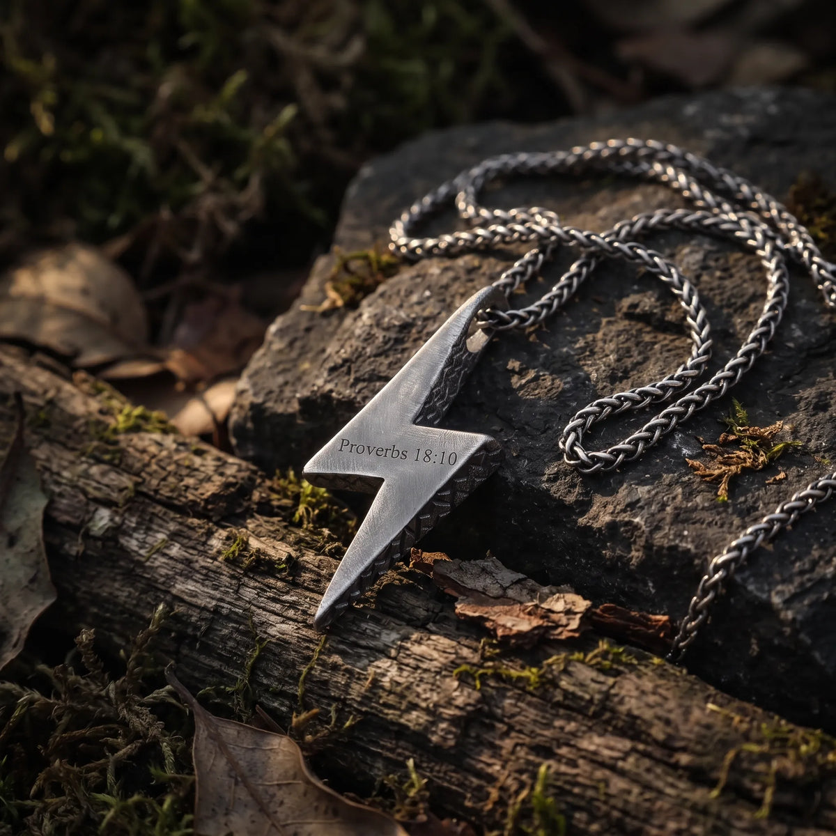 925 Sterling Silver Lightning Bolt Necklace, Christian Bible Verse Pendant, Mens Faith Jewelry