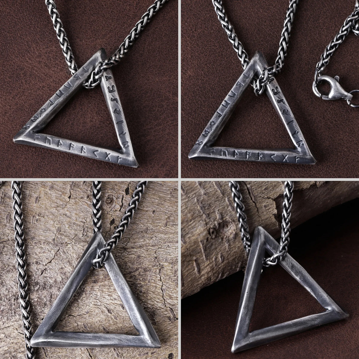 925 Sterling Silver Rune Necklace, Triangle Pendant, Gothic Viking Inspired Jewelry